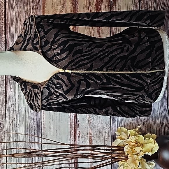 Style & Co. Jackets & Blazers - NEW STYLE & CO BROWN BLACK ZEBRA STRIPE VALOR ZIP UP JACKET